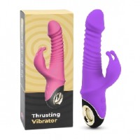 Wiggly Rabbit Vibe, 9 Rabbit Ear Clitoral Vibrating Functions & 5 Thrusting/Wiggling Functions on Shaft, PURPLE 